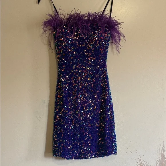 B Darlin | Dresses | B Darlin Vibrant Purplepink Sequin Feathers Homecoming  Mini Formal Dress